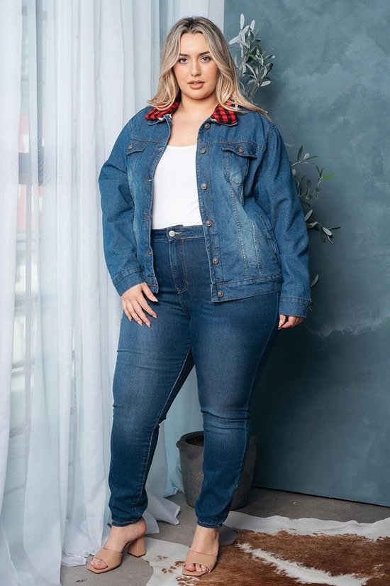 Curvy Denim Plaid Jacket
