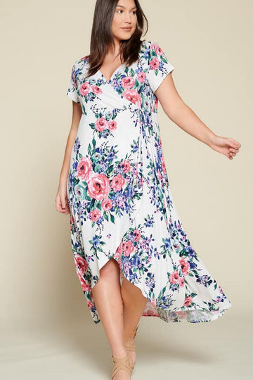 Soft Floral High Low Dress-Ivory