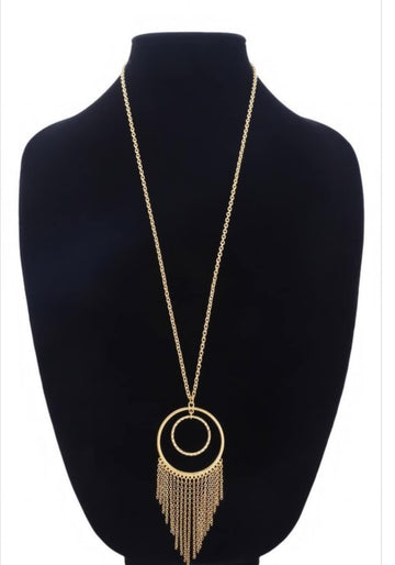 Double Circle Chain Tassel Necklace