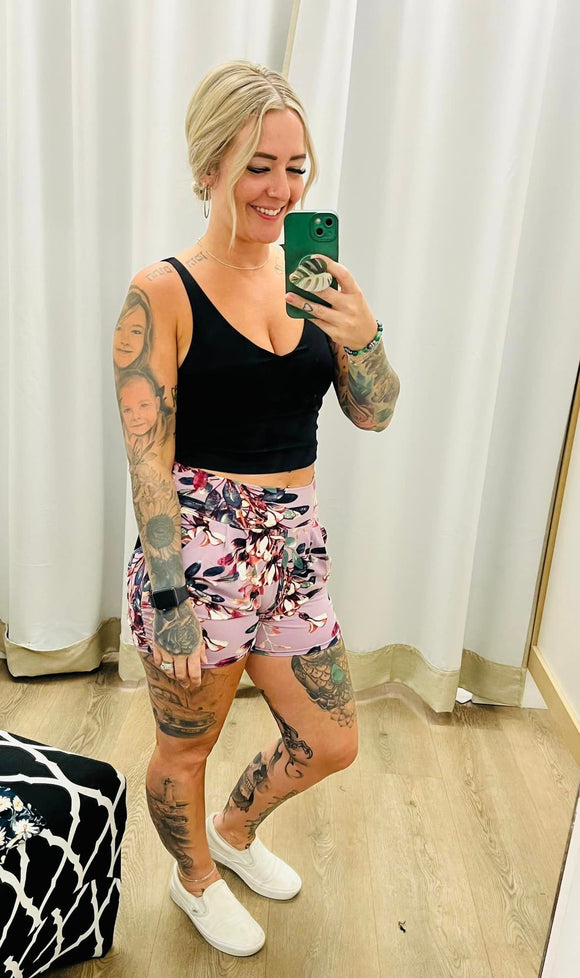 Mauve Simple Floral Shorts