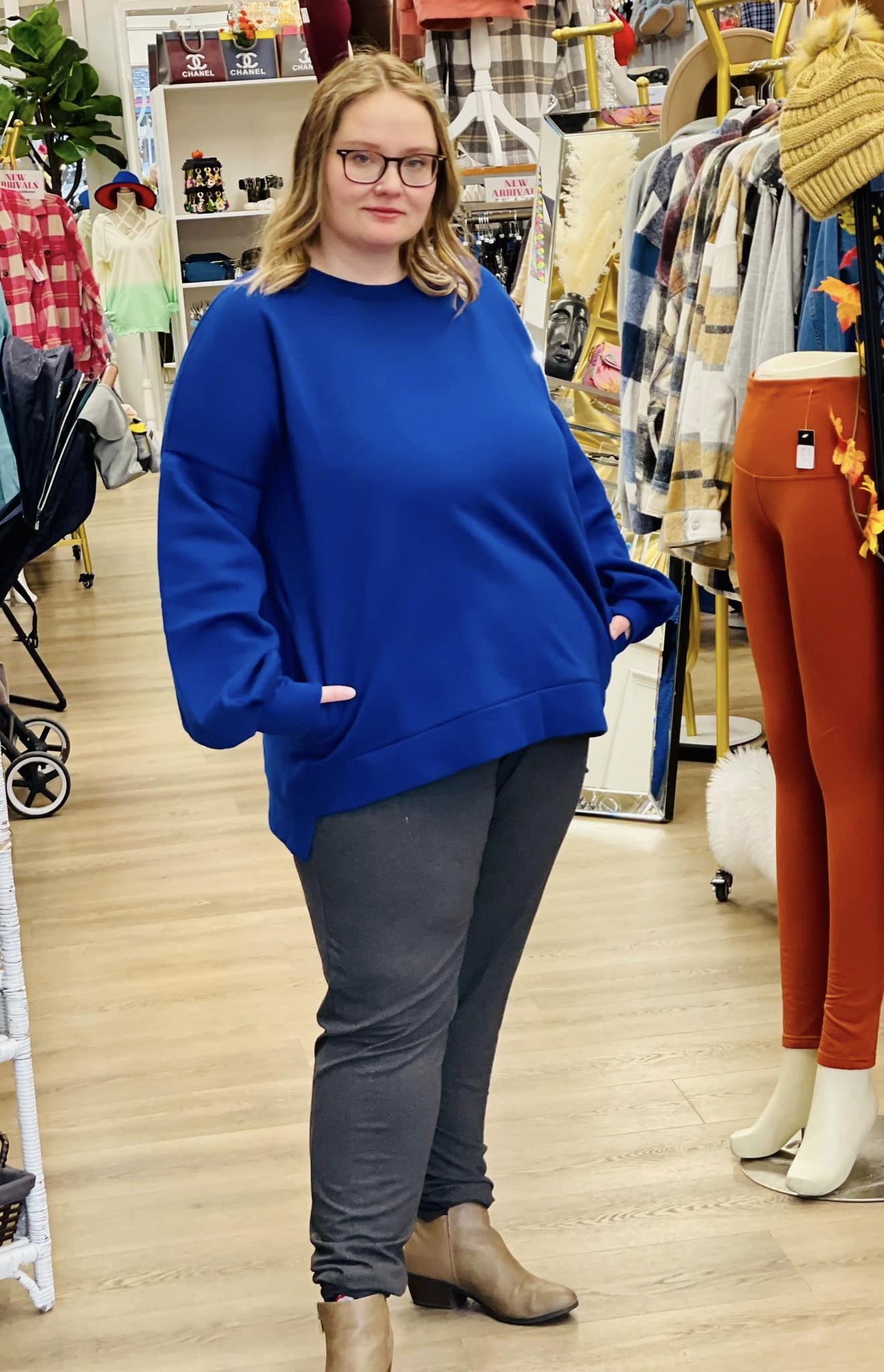 Hi-Low Hem Sweatshirt With Pockets