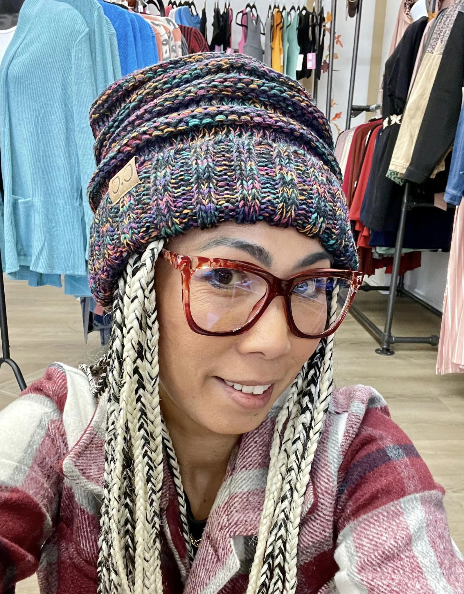Tri Color Slouchy Knit Beanie Hat