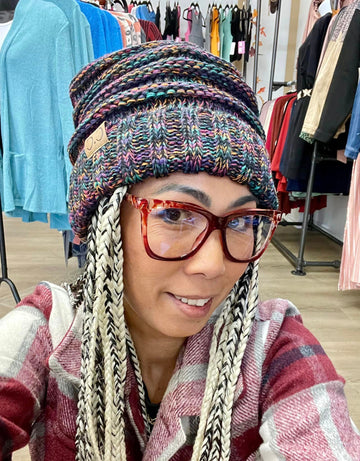 Tri Color Slouchy Knit Beanie Hat