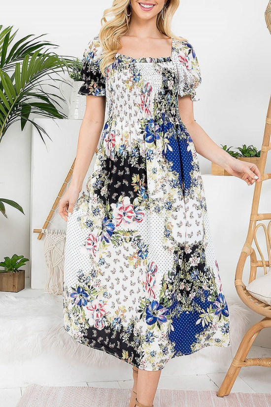Floral Puffed Sleeve Maxi Dress
