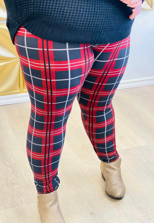 Red and Grey Plaid Leggings