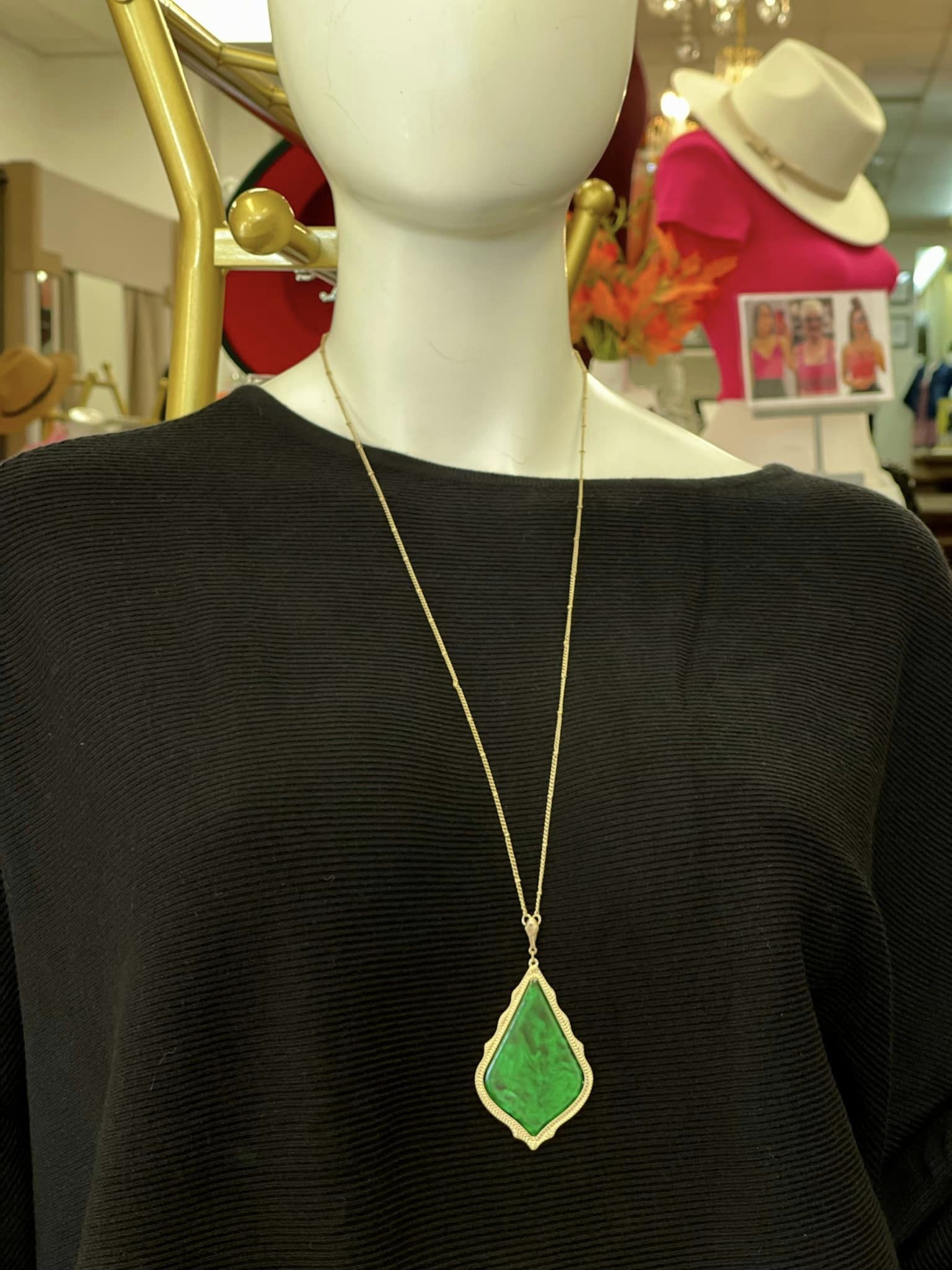 Green Marble Teardrop Necklace