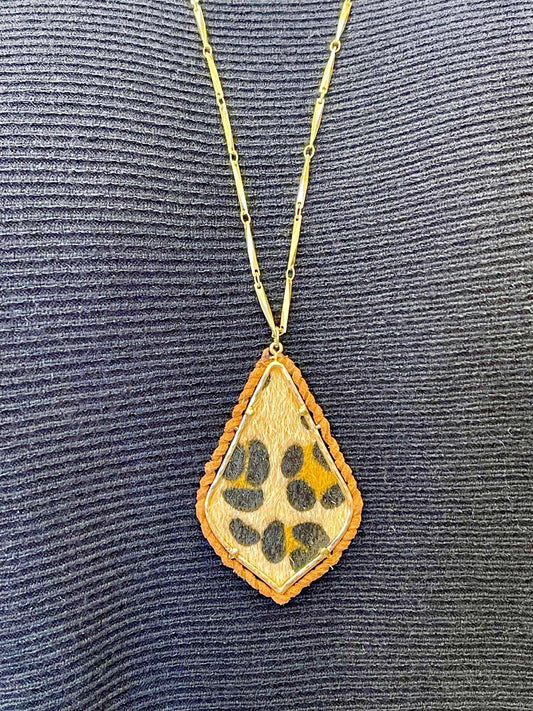 Brown Leopard Teardrop Necklace