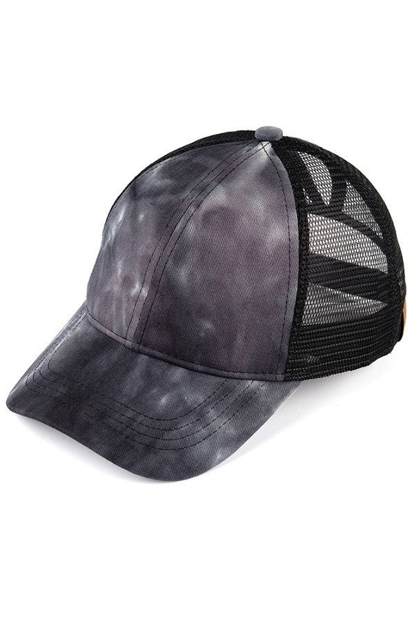 cc trendy tie dye design ponytail polyester and cotton hat