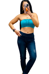 Slightly Scratch Dark Denim Pull On Jeans