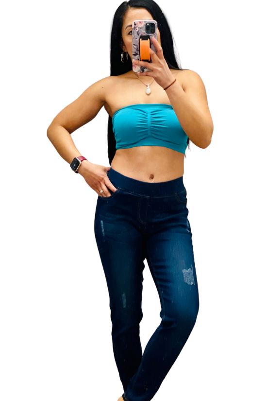 Slightly Scratch Dark Denim Pull On Jeans
