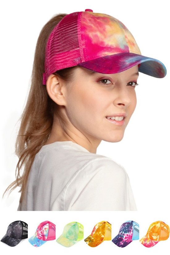 cc trendy tie dye design ponytail polyester and cotton hat