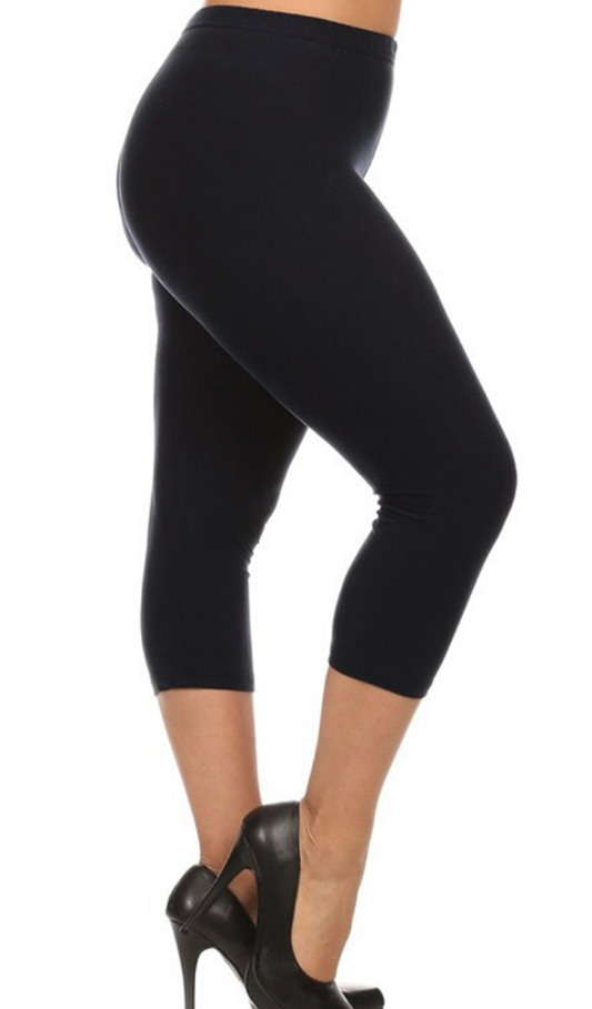 high waist comfortable capris leggings with solid color for plus size curvy women