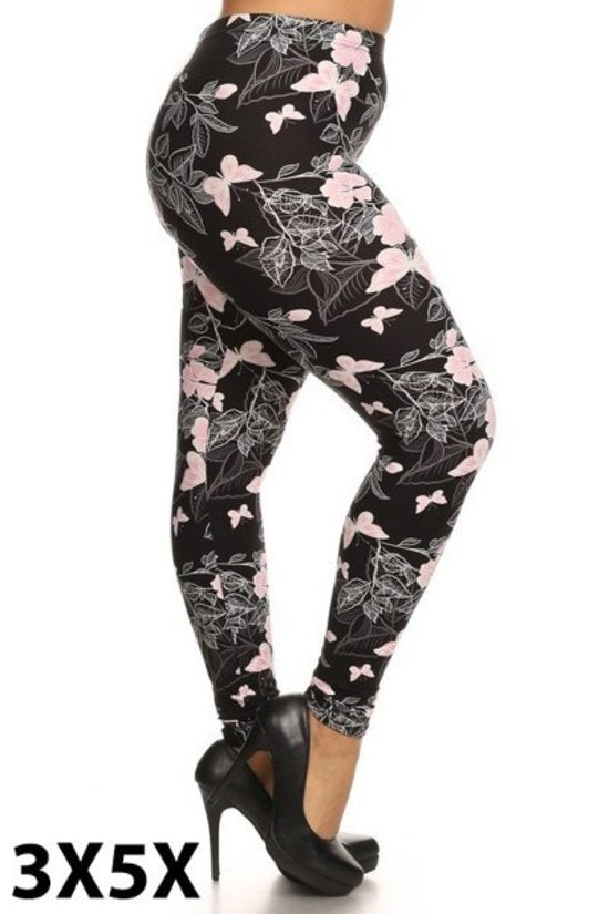 extra curvy soft leggings with pink butterfly design everyday wear