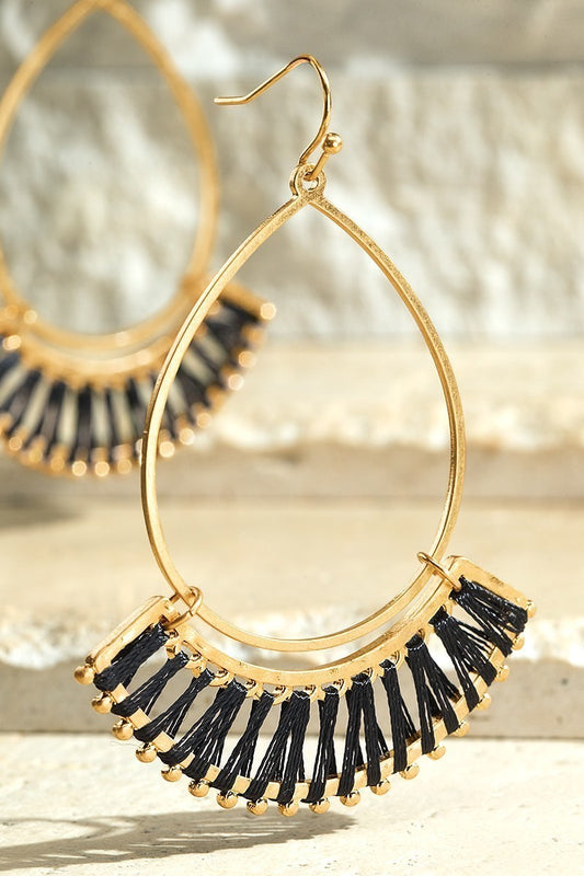 Tear Drops Shape Threaded Tassel Earrings
