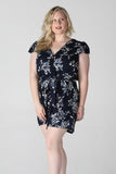 navy floral v neck with adjustable neck dress for women
