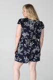 navy floral v neck with adjustable neck dress for women