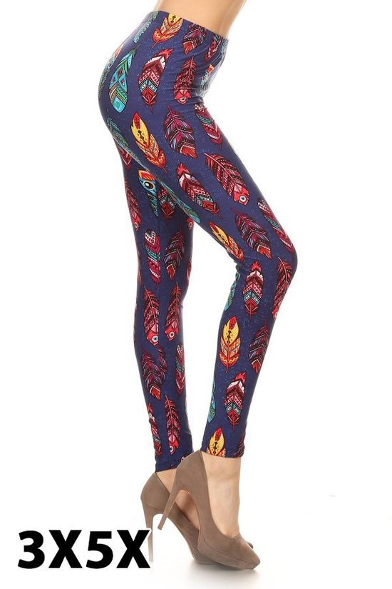 extra curvy size soft high waist leggings with feather pattern for everyday wear