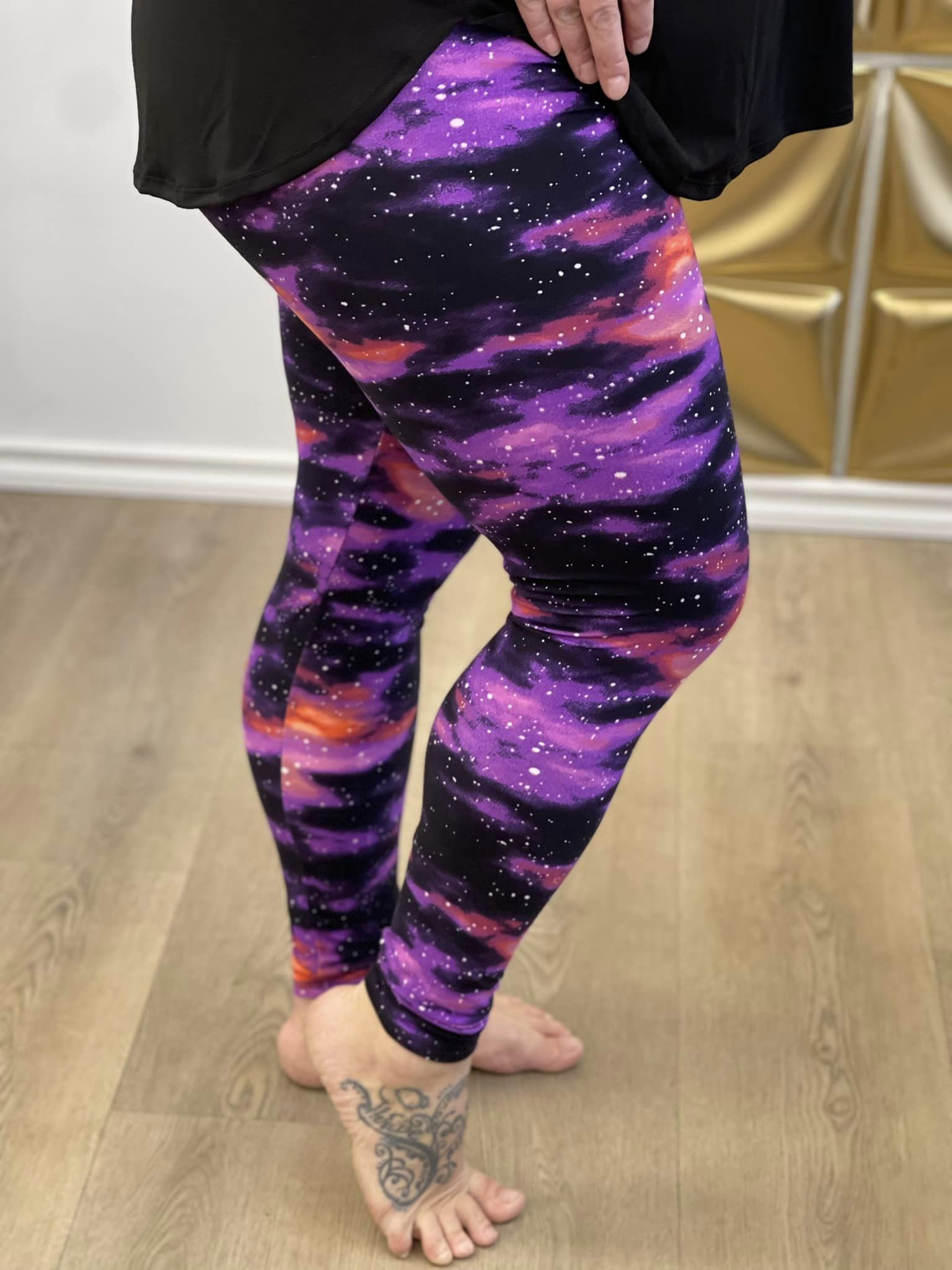 NWT Stella Leggings Purple, Black & Gray size Large