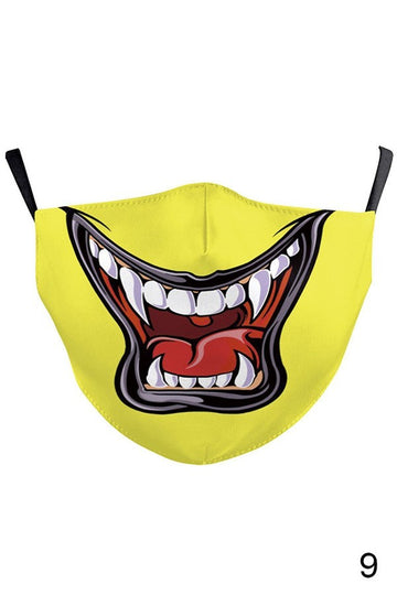 boutique funny scare me teeth design cotton mask washable with pocket for filter