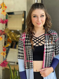 Multi Pattern Houndstooth Long Cardigan