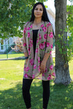 floral taupe mesh long kimono for women