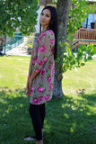 floral taupe mesh long kimono for women
