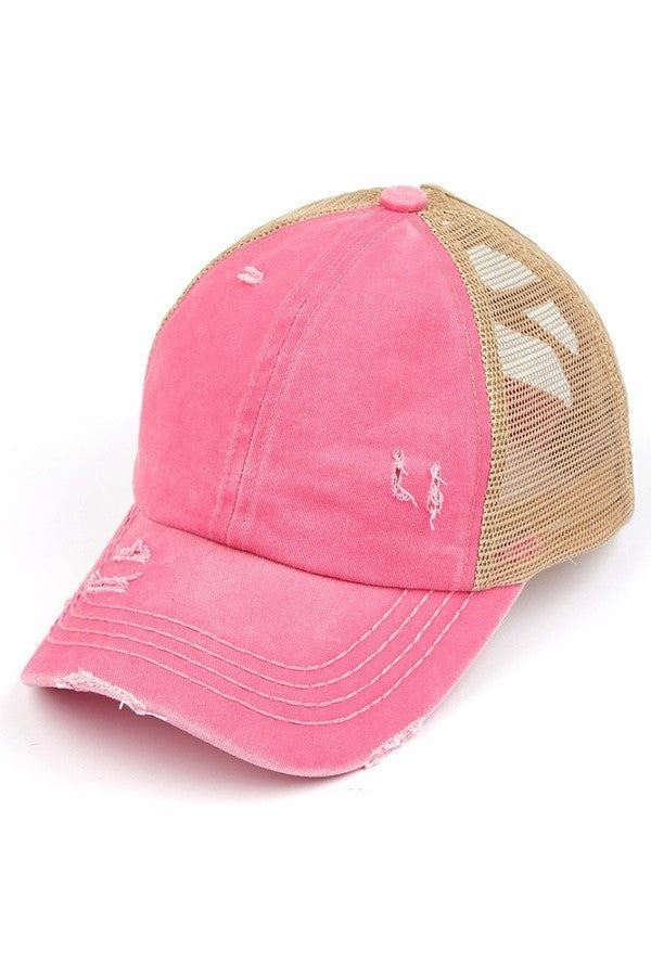 cc crisscross back distressed ponytail cotton hat