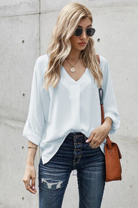 High Low Hem Casual 3/4 Sleeves Shirt