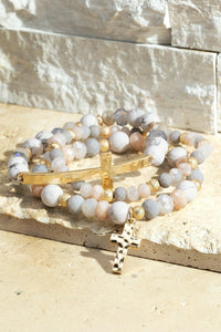 Stackable with Natural Stone Beads with Metal Stone