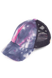 Tie dye wash denim criss cross ponytail hat