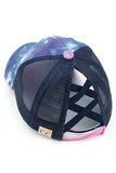 Tie dye wash denim criss cross ponytail hat